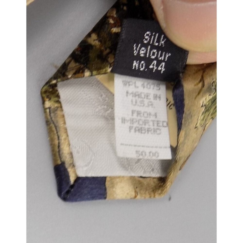 100% Silk Oscar de la Renta Tie Couture Tree Acorn Pinecone Print Hand Sewn USA - Picture 5 of 11